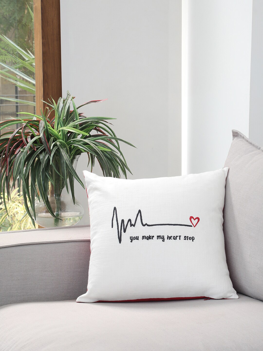 BLUE BOAT Off-White & Black Single Quirky Square Cushion Cover