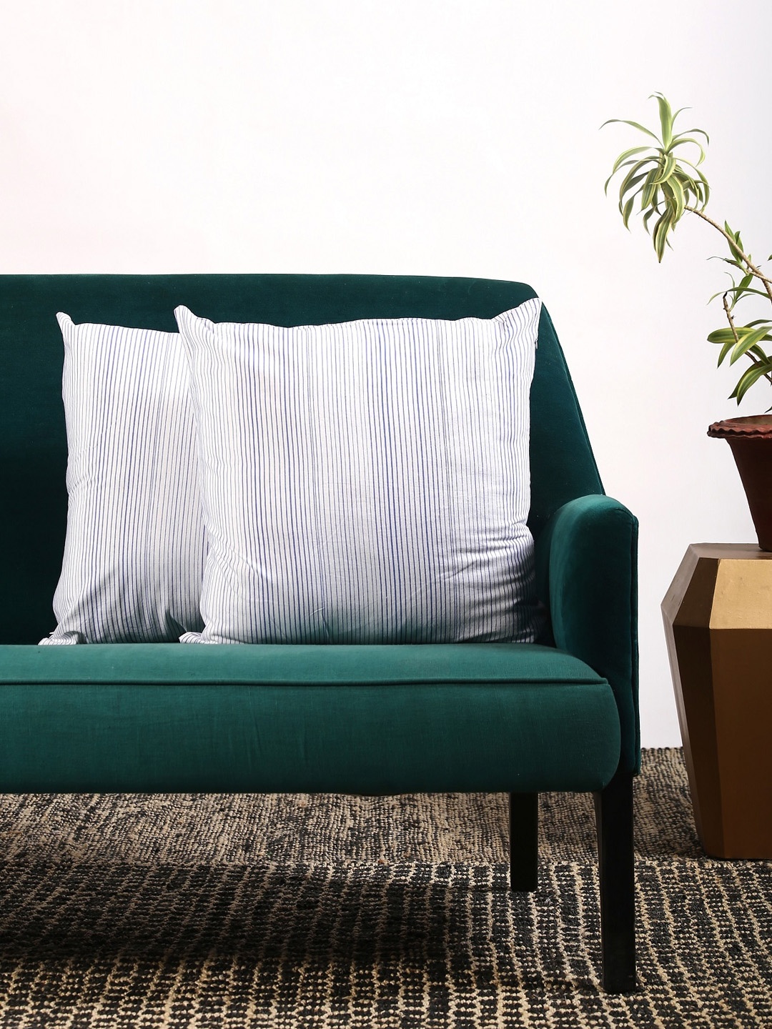 Contrast Living Blue & White Set of 2 Striped Square Cushion Covers