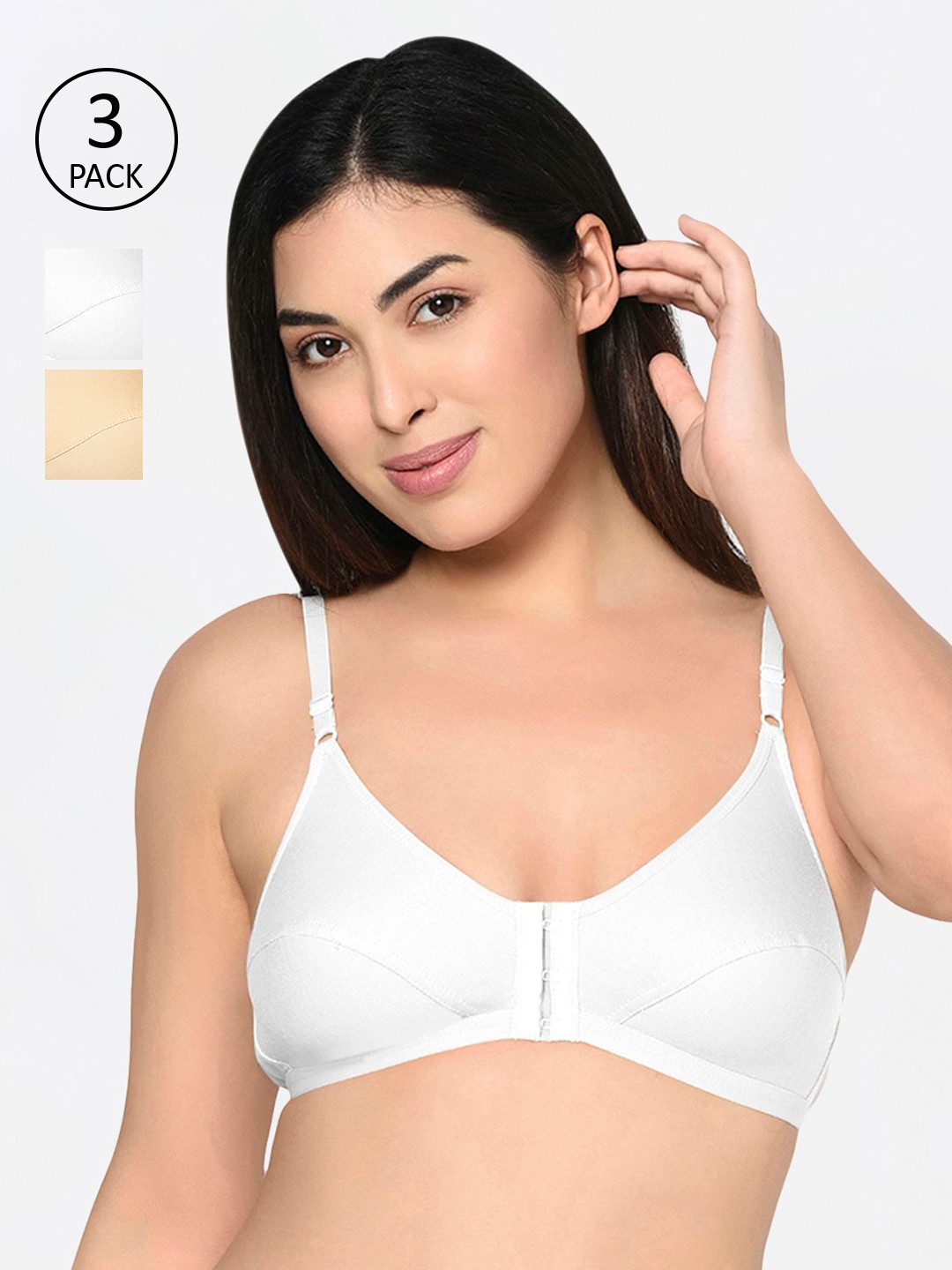 

Bodycare White & Nude Solid Set of 3 Non-Wired Non Padded Everyday Bra 1568WSW-3PCS