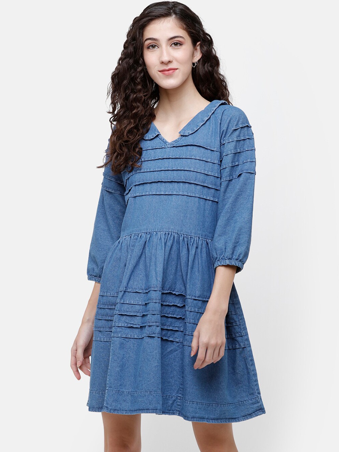 

ZHEIA Women Blue Solid Fit and Flare Dress