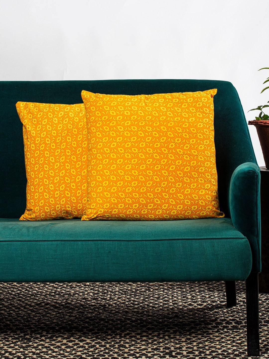 

Contrast Living Orange & Yellow Set of 2 Floral Square Cushion Covers