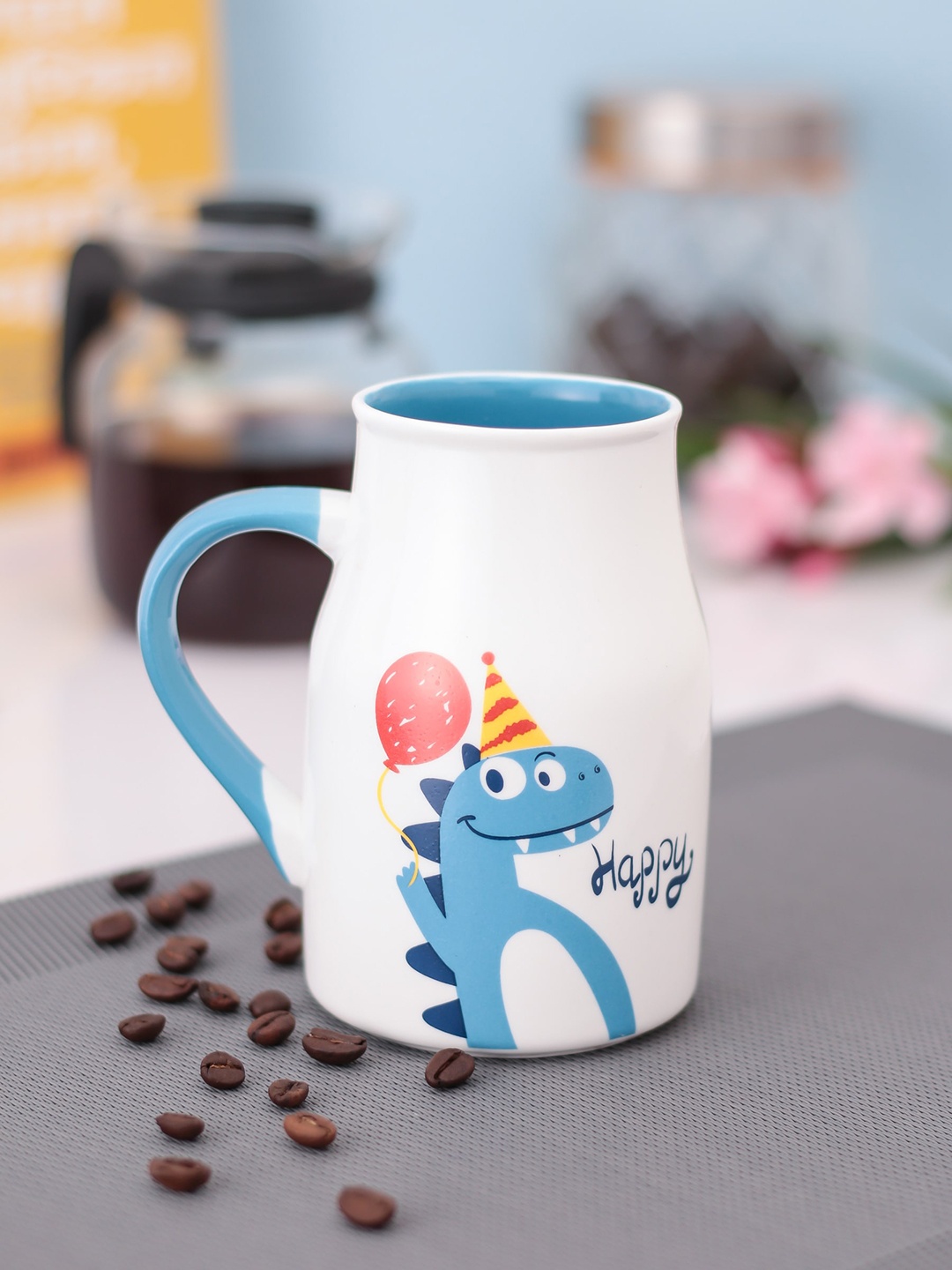 

JCPL White & Blue Set Of 2 Printed Ceramic Mugs