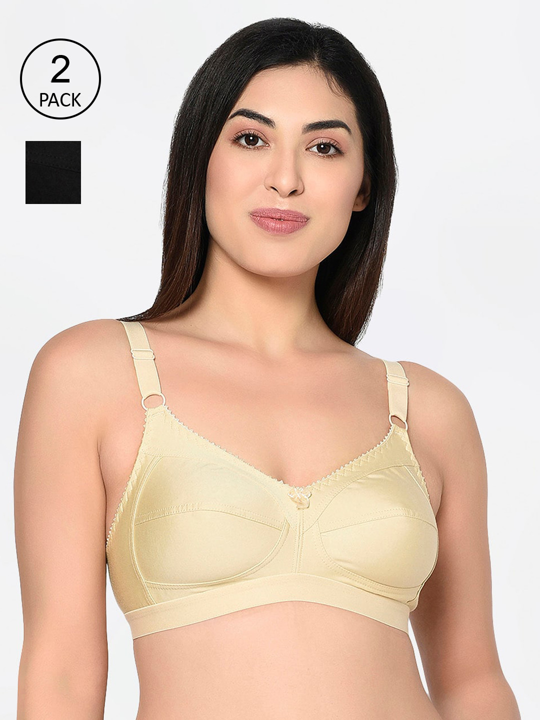 

Bodycare Pack Of 2 Cream-Coloured & Black Solid Non-Wired Non Padded Everyday Bras 6581BS