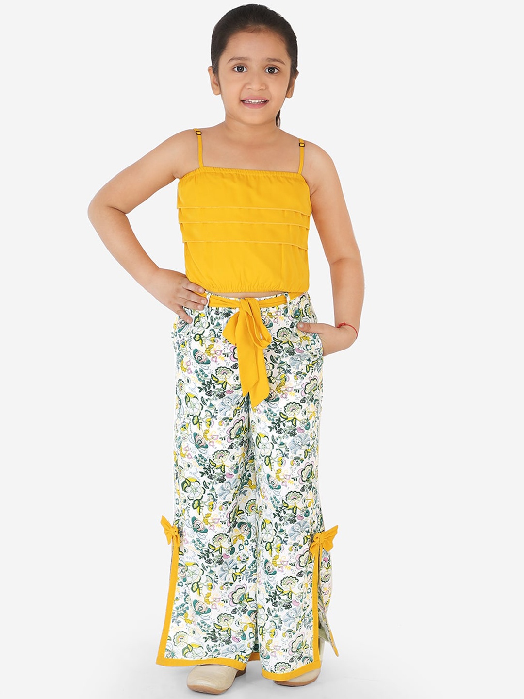 

Naughty Ninos Girls Yellow & White Solid Top with Palazzos