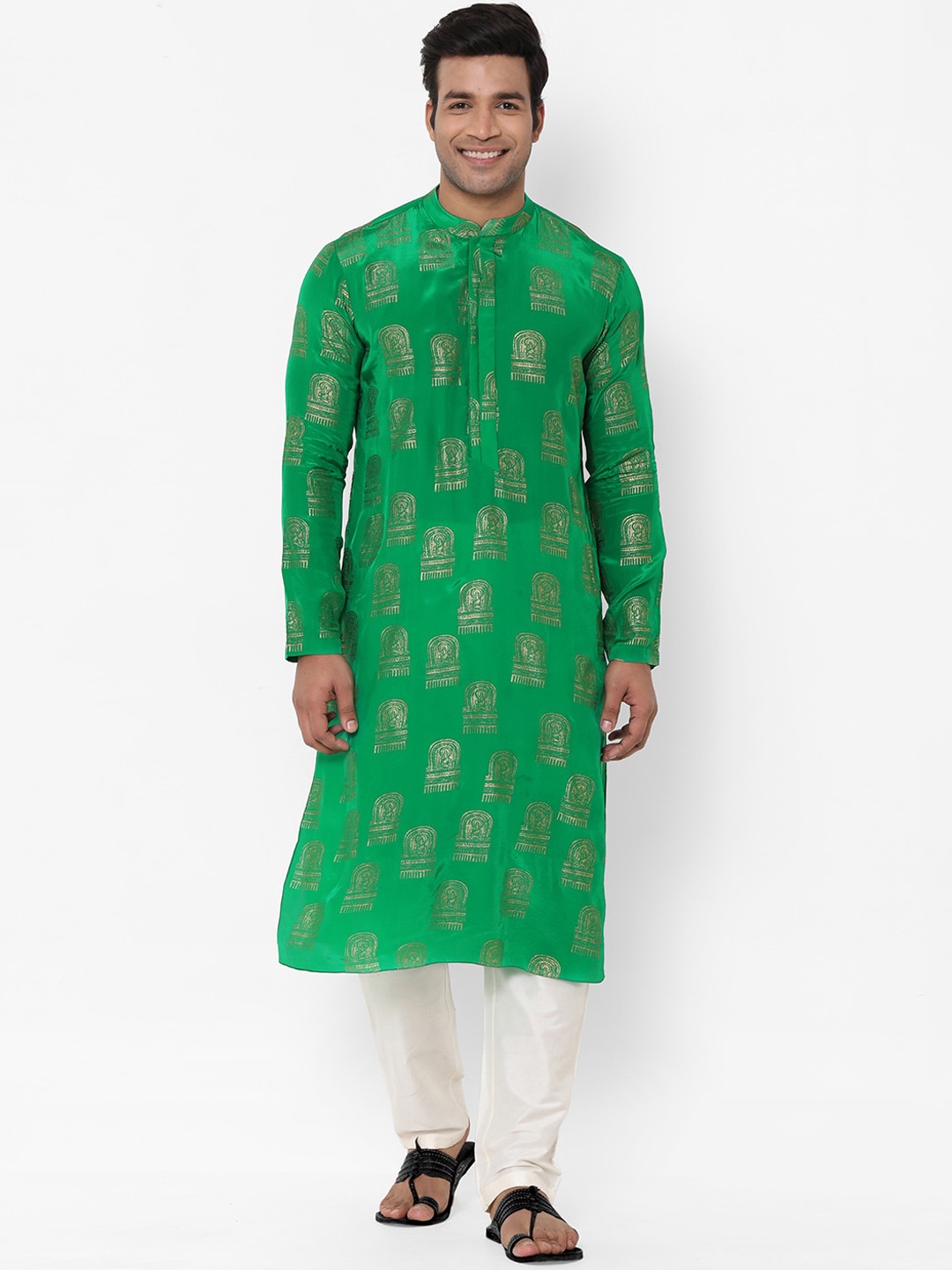 

Masaba Men Green Woven Design Straight Kurta