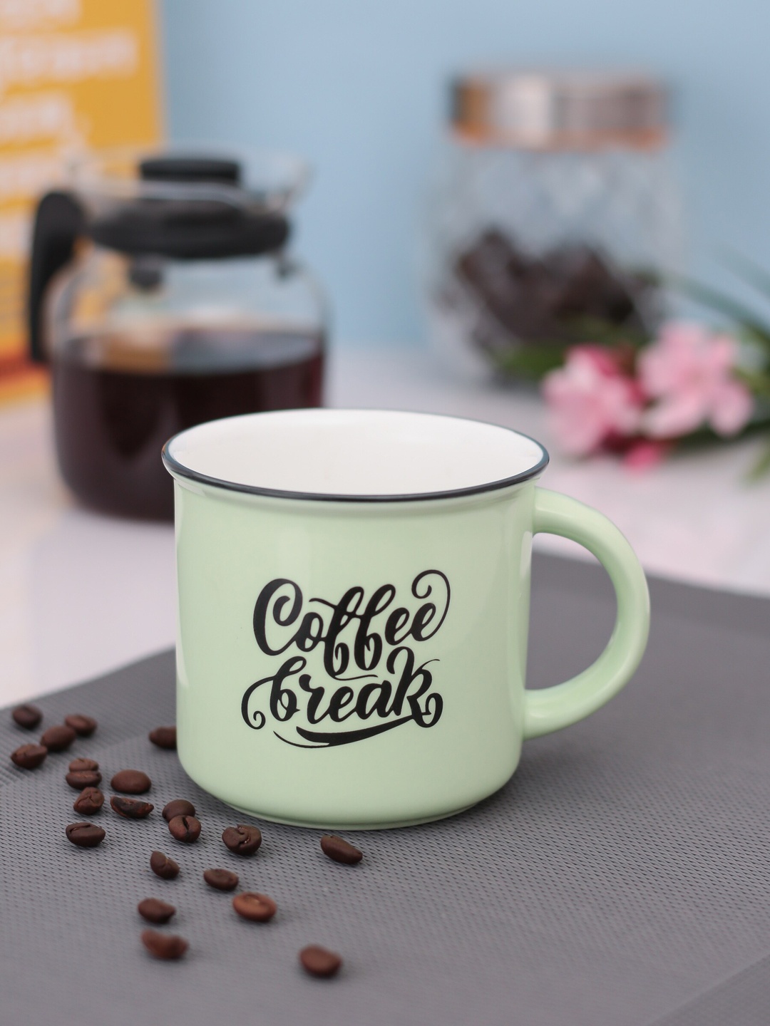 

JCPL Green & Black Set Of 2 Printed Ceramic Mugs