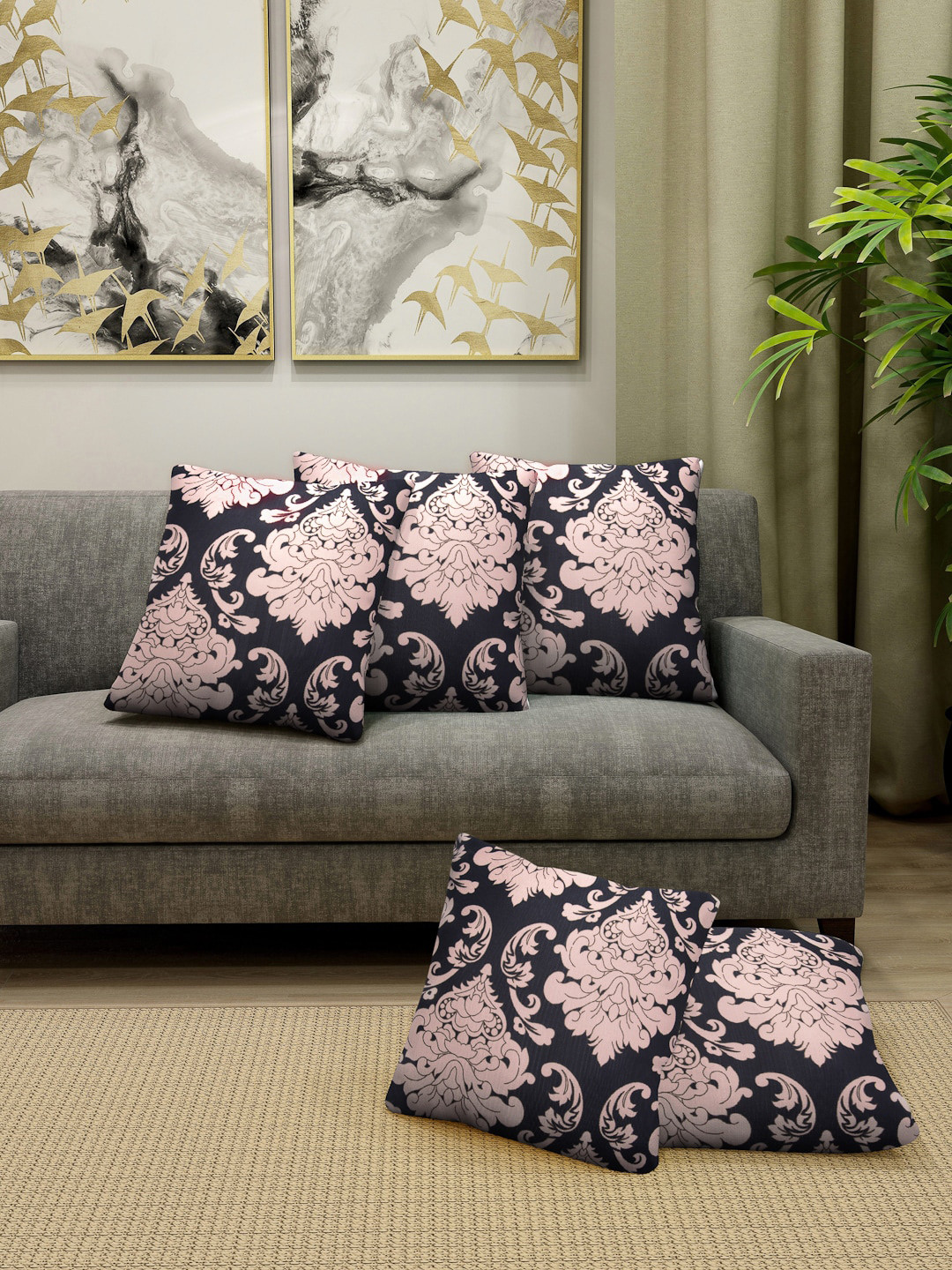 

Cortina Black & Beige Set of 5 Ethnic Motifs Square Cushion Covers