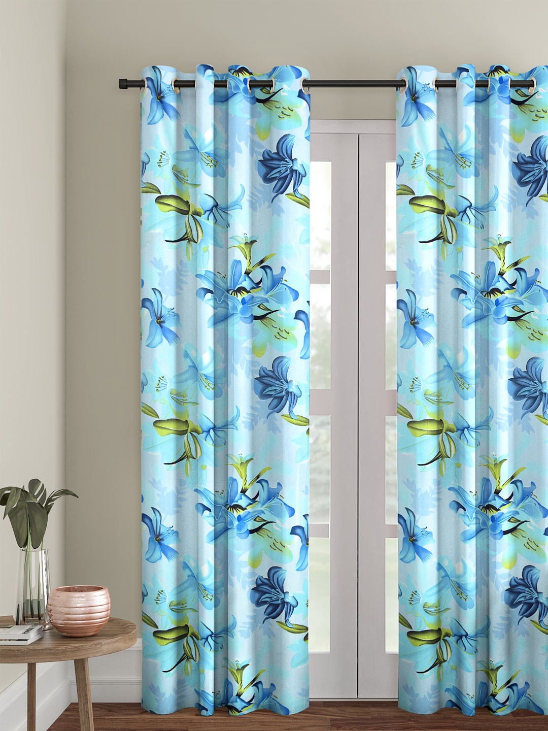 

Cortina Single Floral Printed Door Curtains, Blue