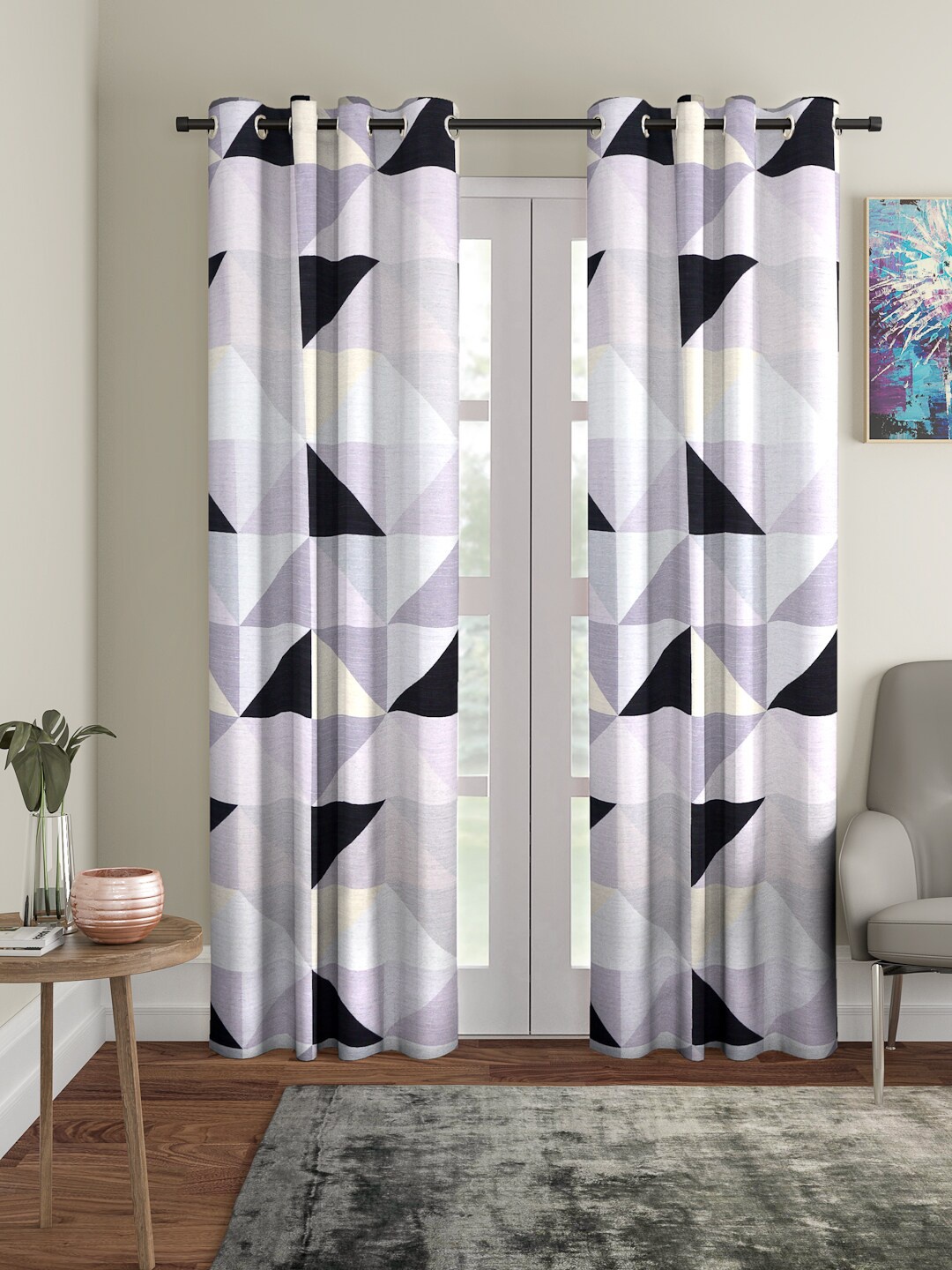 

Cortina Black & Grey Set of 2 Digital Printed Long Door Curtains, Lavender