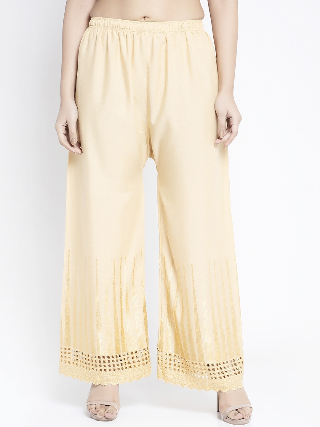 GRACIT Women Beige Self Design Flared Palazzos