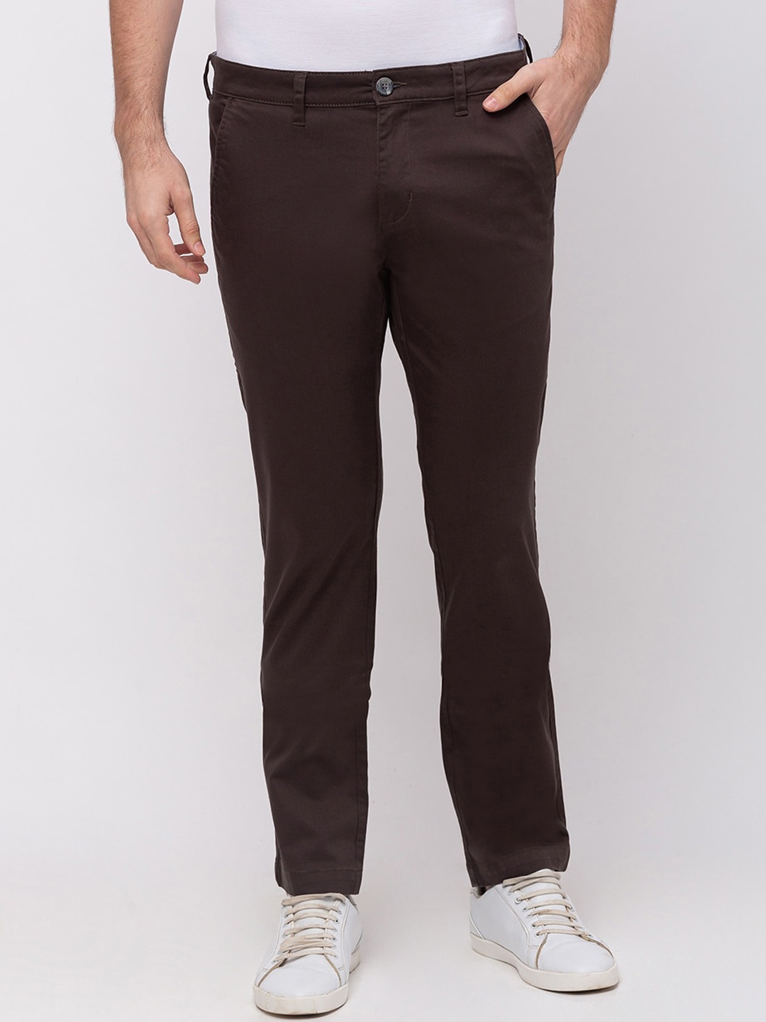GIORDANO Men Brown Slim Fit Solid Regular Trousers