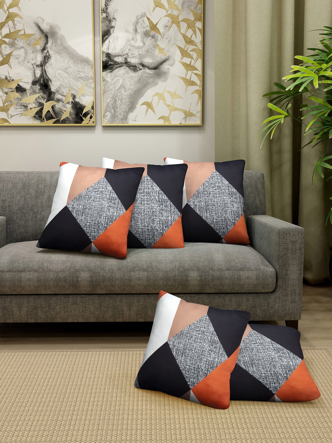 

Cortina Grey & Black Set of 5 Abstract Square Cushion Covers