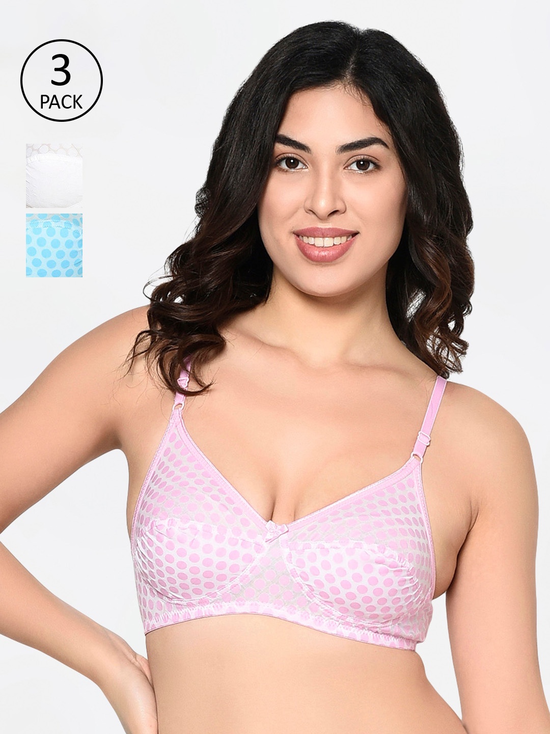 

Bodycare Pack of 3 Printed Non-Wired Non Padded Everyday Bra 1560PURSKYW-3PCS, Pink