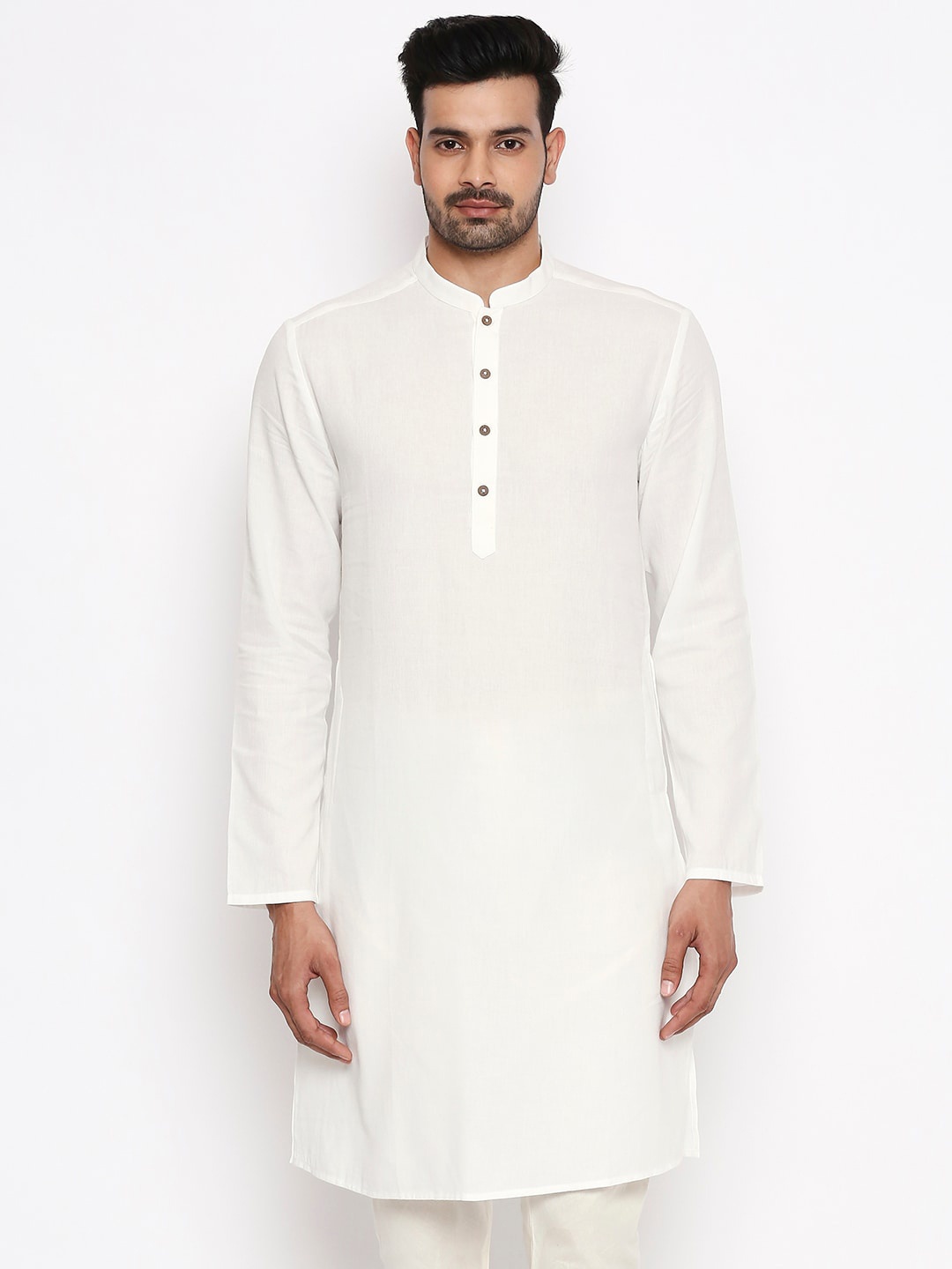 

indus route by Pantaloons Men Off-White Solid Straight Kurta