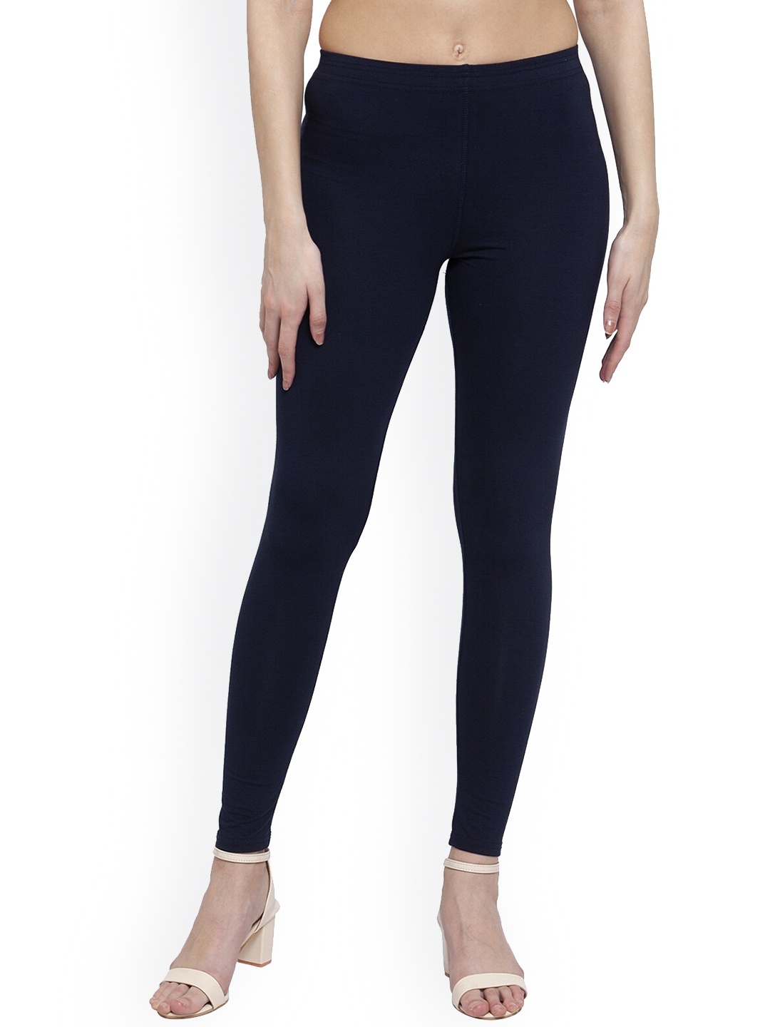 

Purple State Women Blue Solid Ankle -Length Leggings