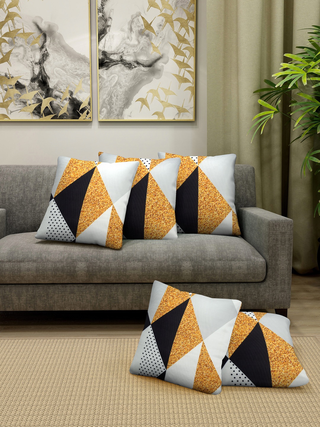 

Cortina White & Yellow Set of 5 Geometric Square Cushion Covers