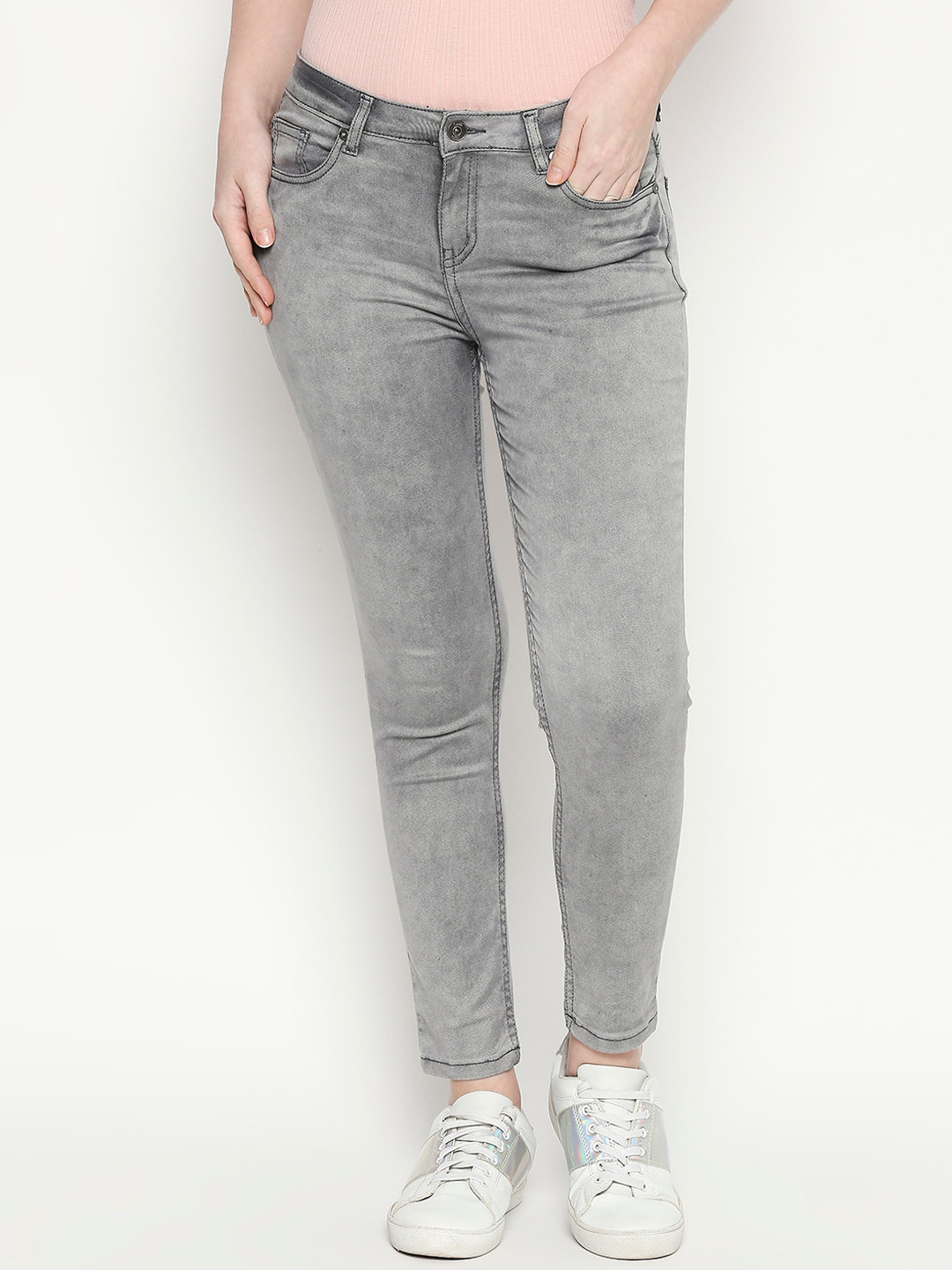 

People Women Grey Heavy Fade Slim Fit Jeans