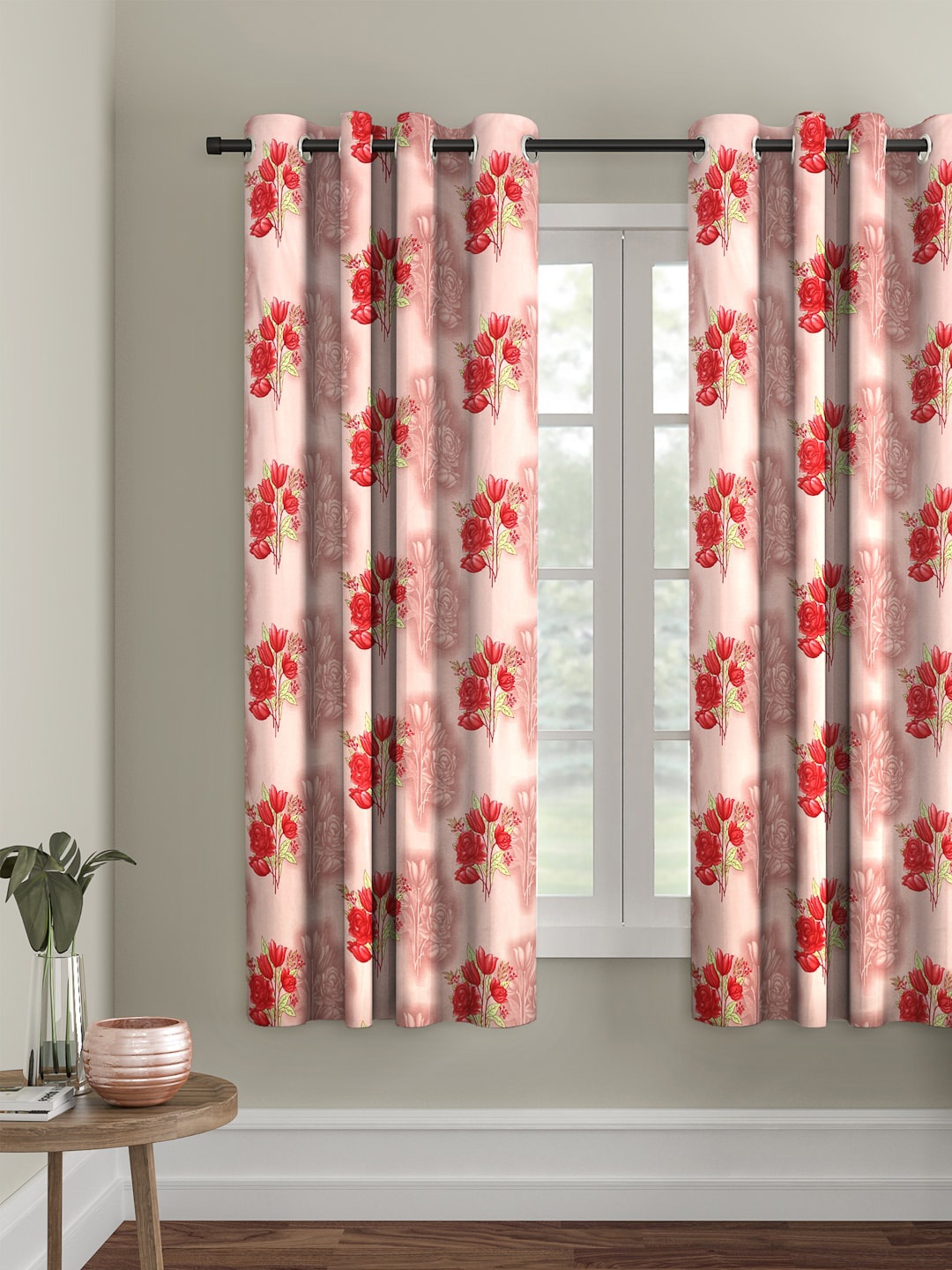 

Cortina Pink Floral Printed Single Curtain