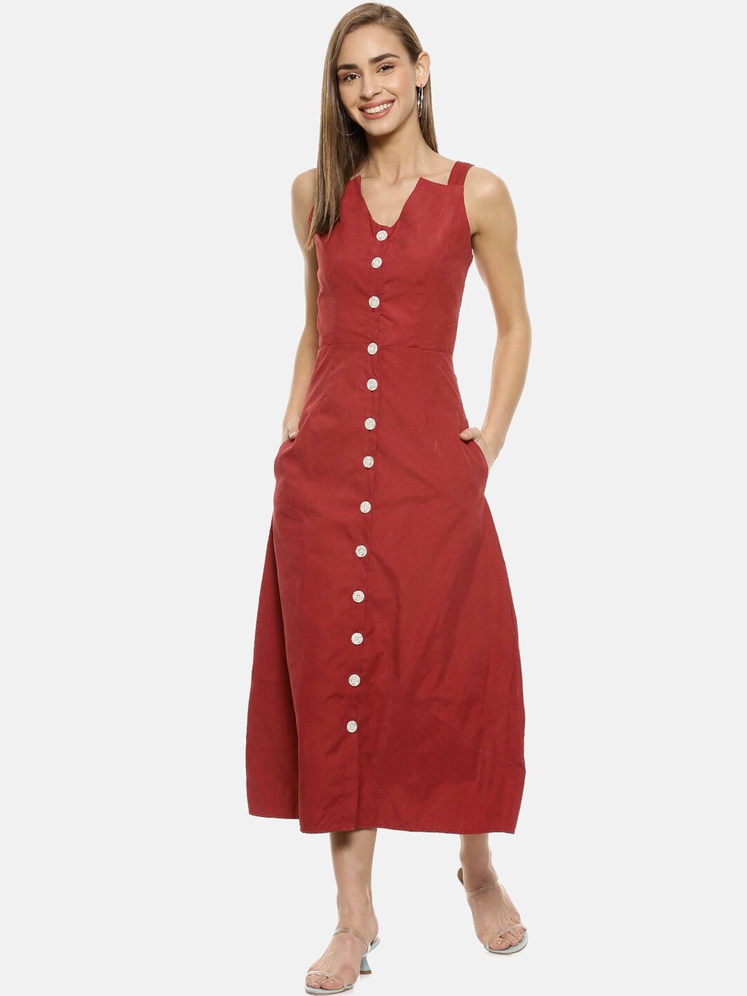 

Campus Sutra Women Red Solid A-Line Dress
