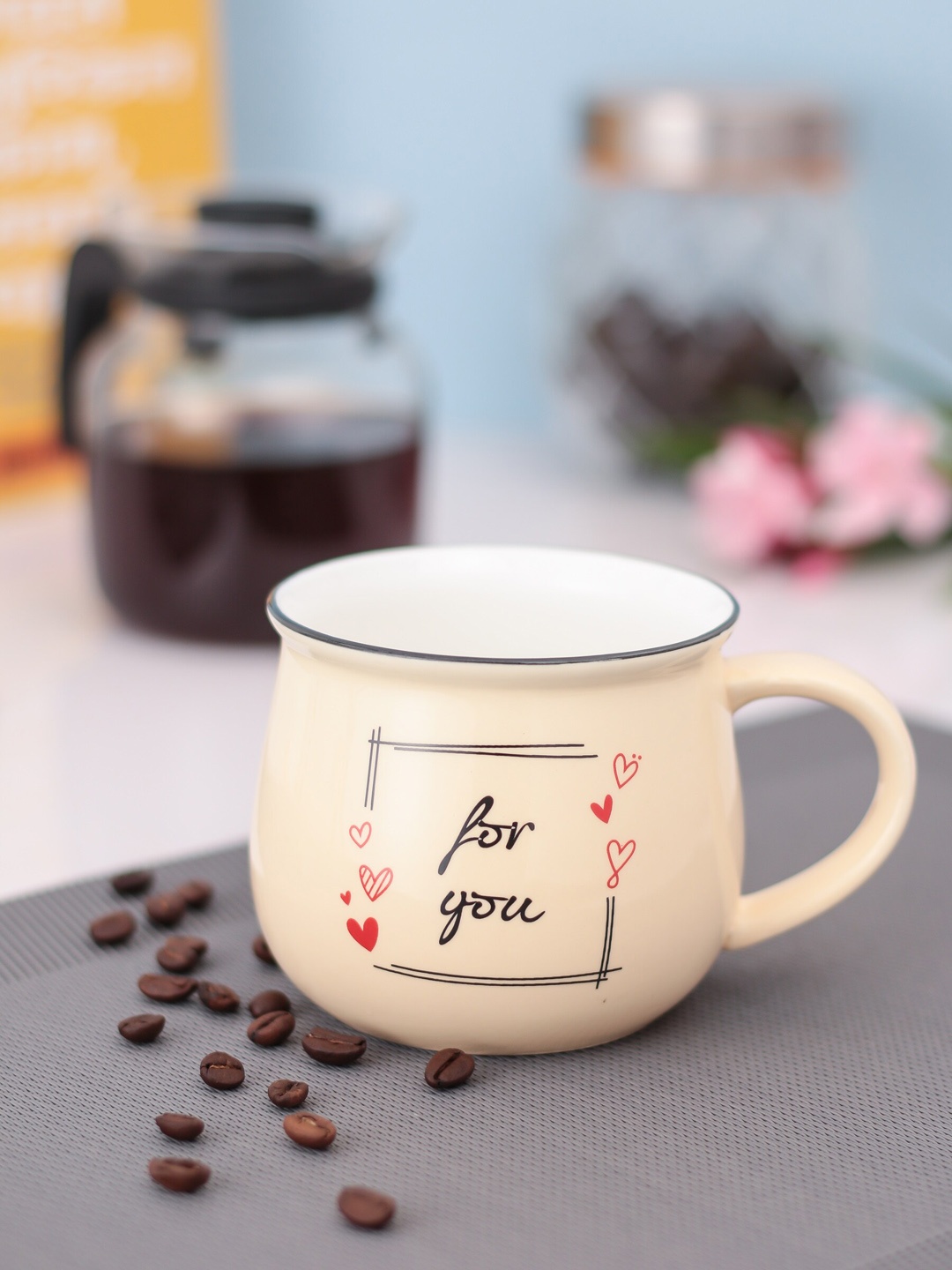 

JCPL Beige & Black Set Of 2 Printed Ceramic Mugs