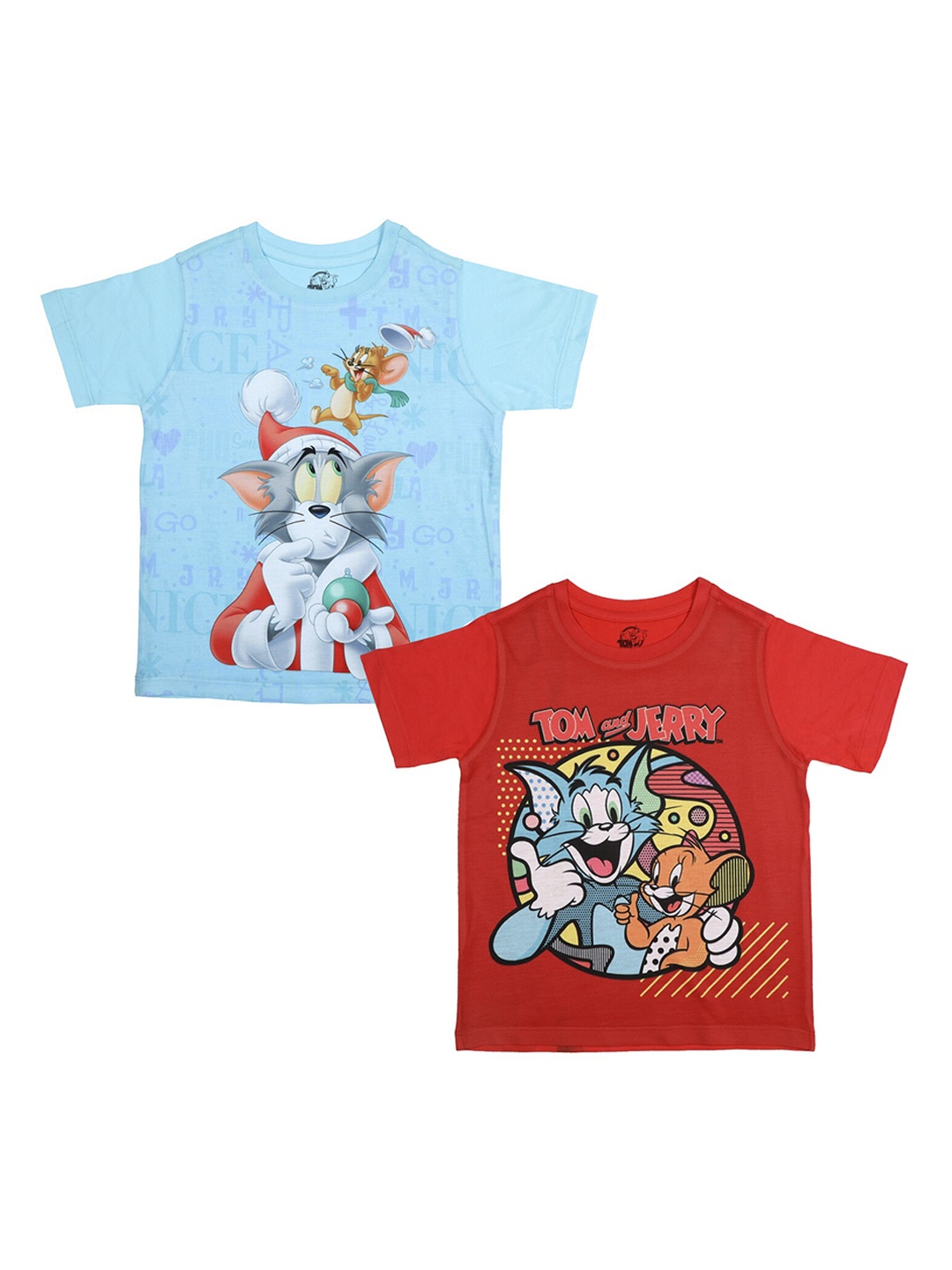 Tom & Jerry Boys Pack Of 2 Printed Round Neck T-shirt, Blue