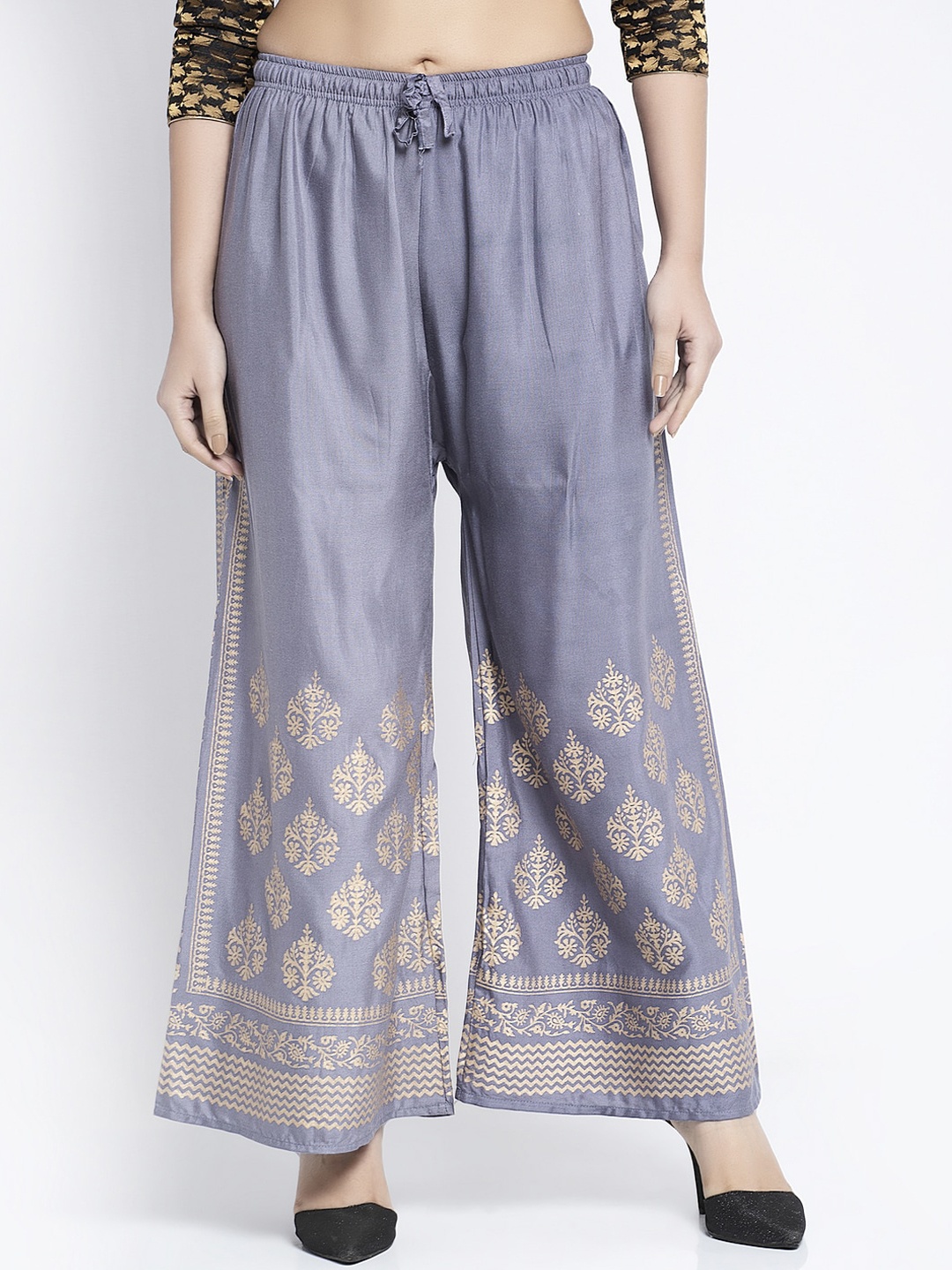 

GRACIT Women Grey & Gold Printed Flared Palazzos