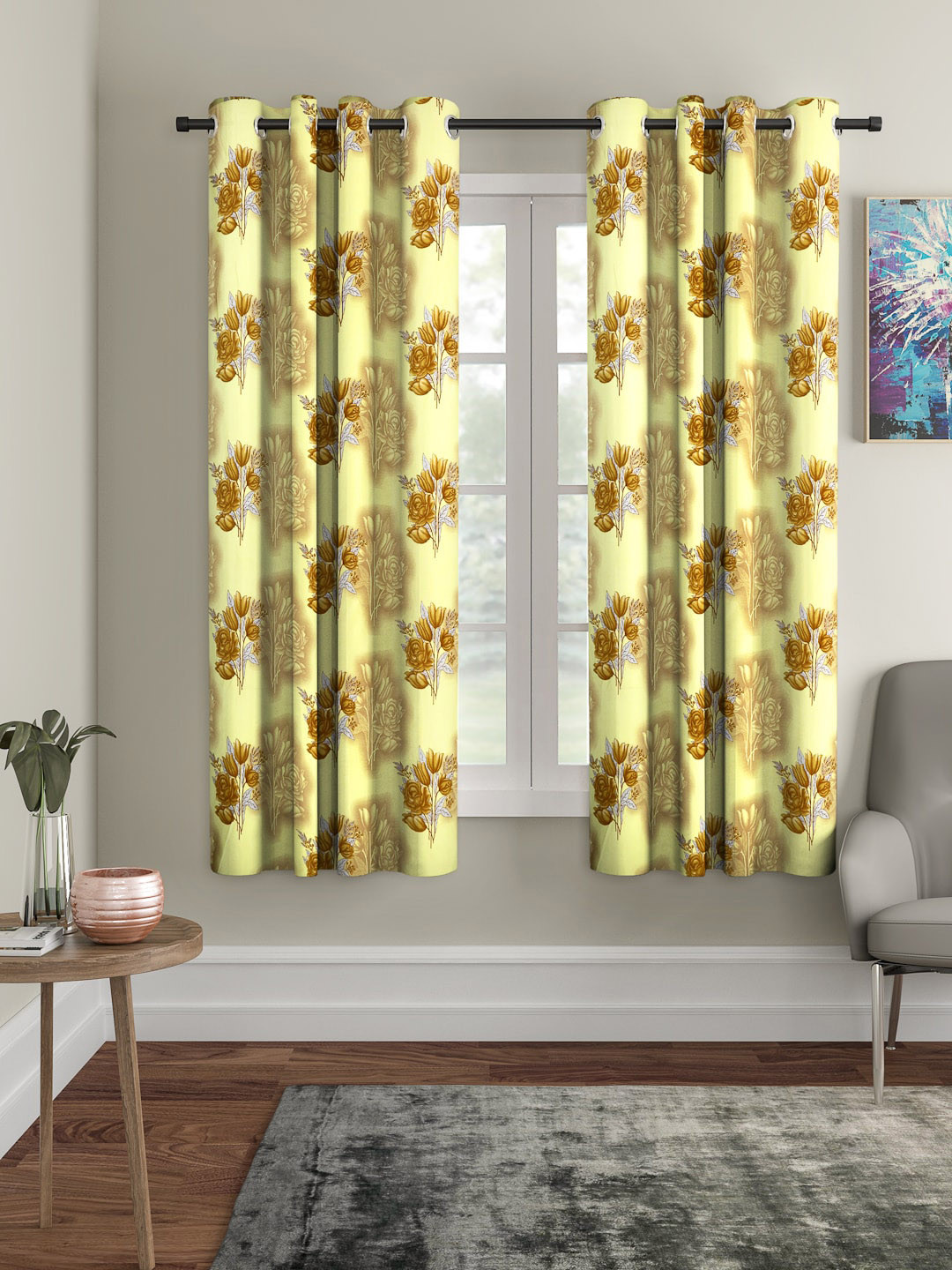 

Cortina Yellow & Brown Set of 2 Window Curtains