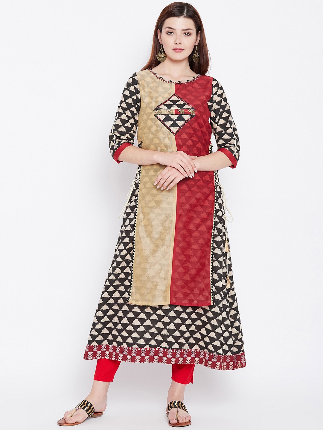 

WineRed Women Maroon & Brown Self Design Layered A-line Kurta