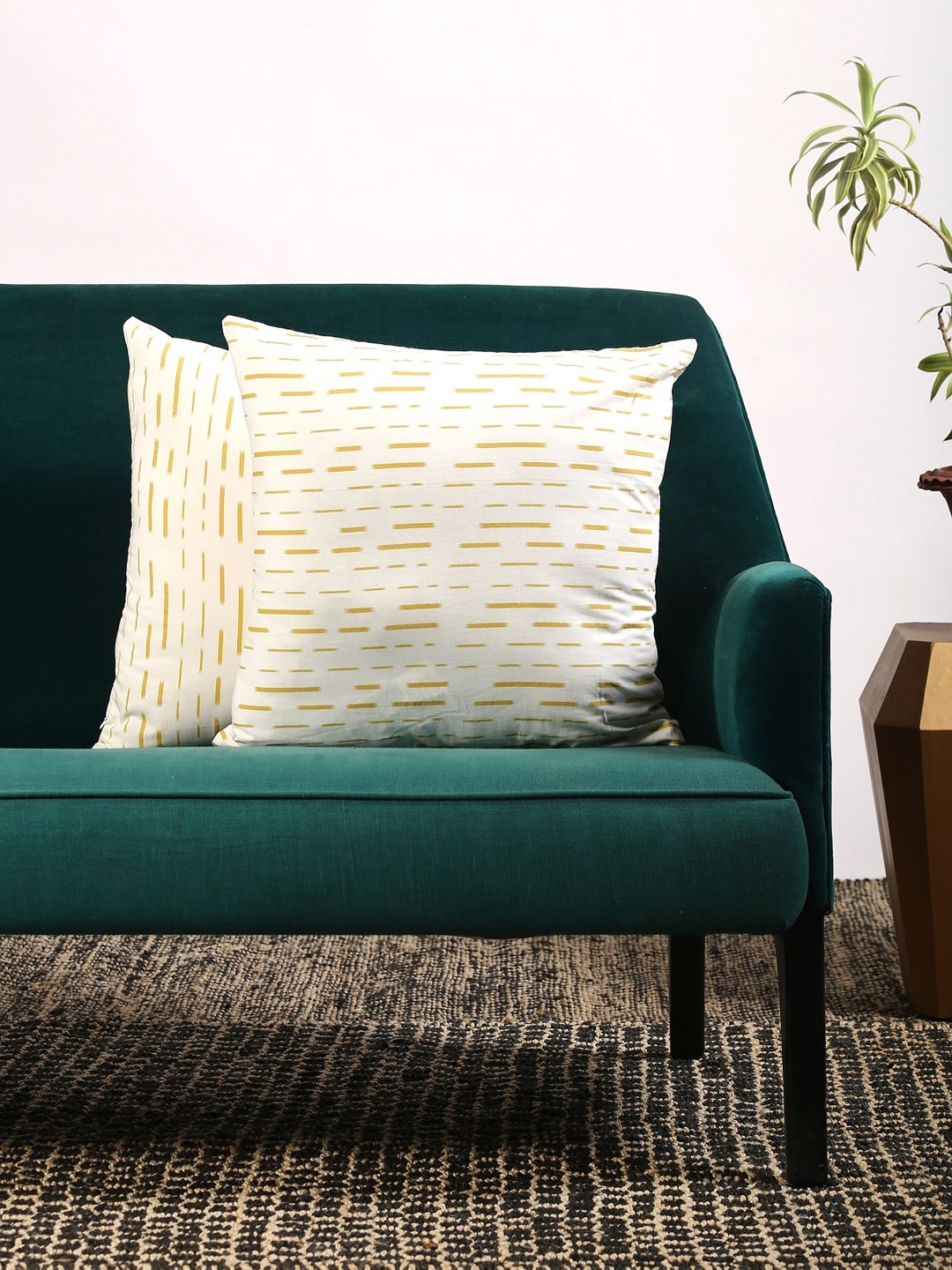

Contrast Living White & Yellow Set of 2 Striped Square Cushion Covers