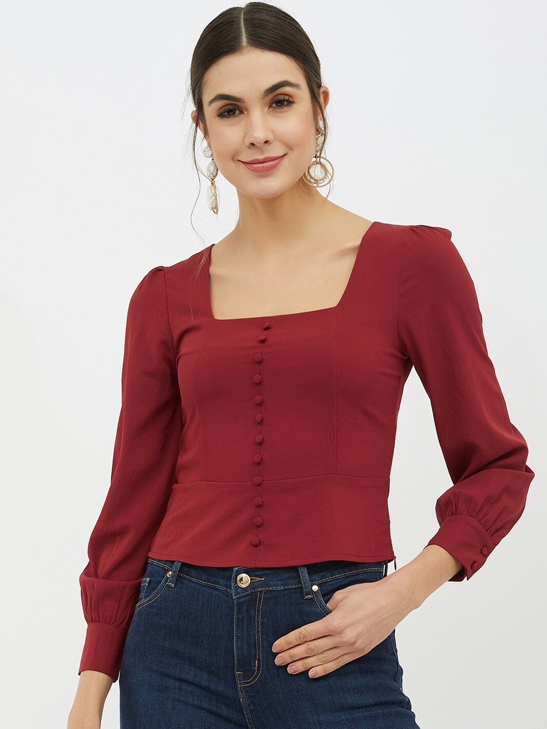 

Harpa Women Maroon Solid Crop Top