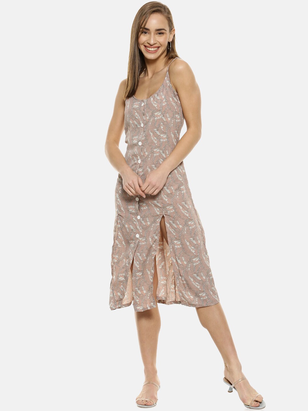 

Campus Sutra Women Peach-Coloured Printed A-Line Dress