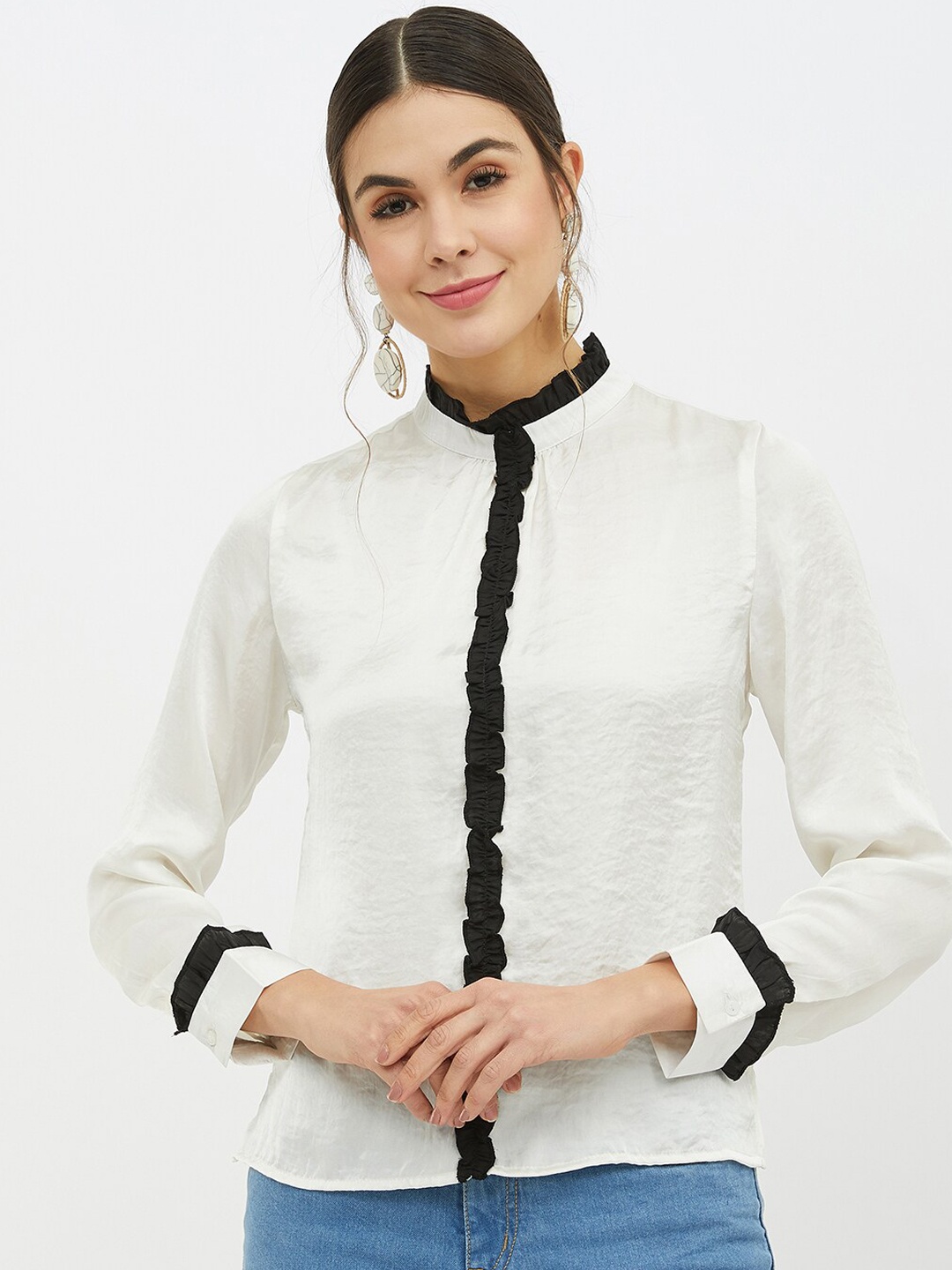 

Harpa Women Off-White Solid Styled Back Top