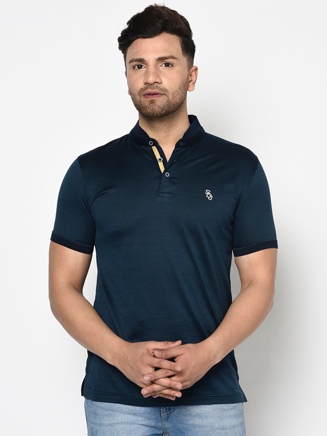 

Duke Men Blue Solid Polo Collar T-shirt