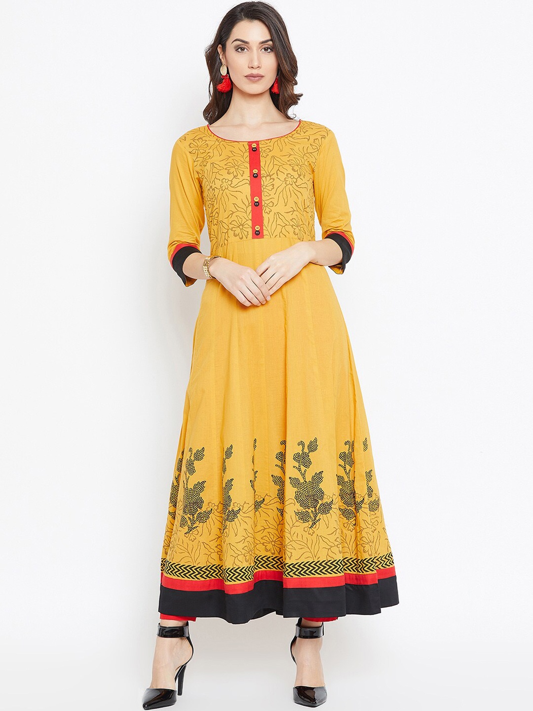 

WineRed Women Yellow Printed Anarkali Kurta