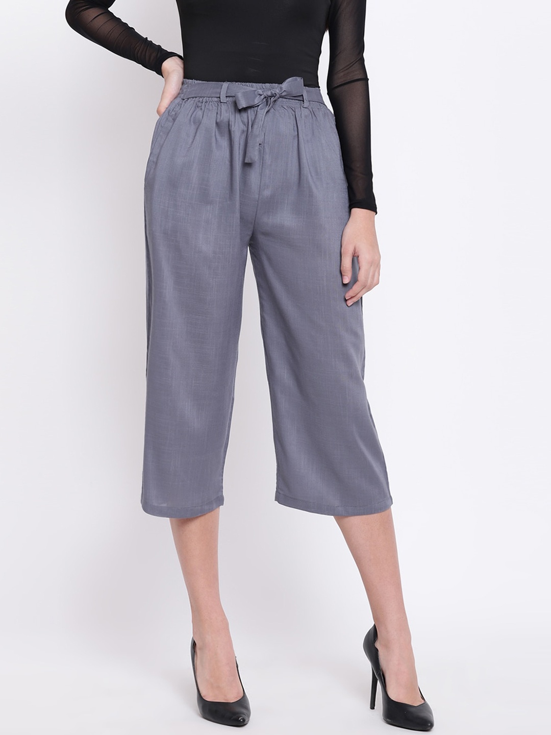 RIVI Women Grey Regular Fit Solid Culottes