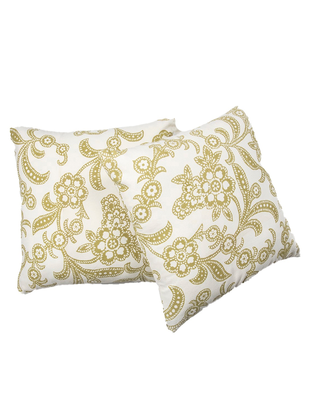 

Contrast Living White & Olive Green Set of 2 Floral Square Cushion Covers