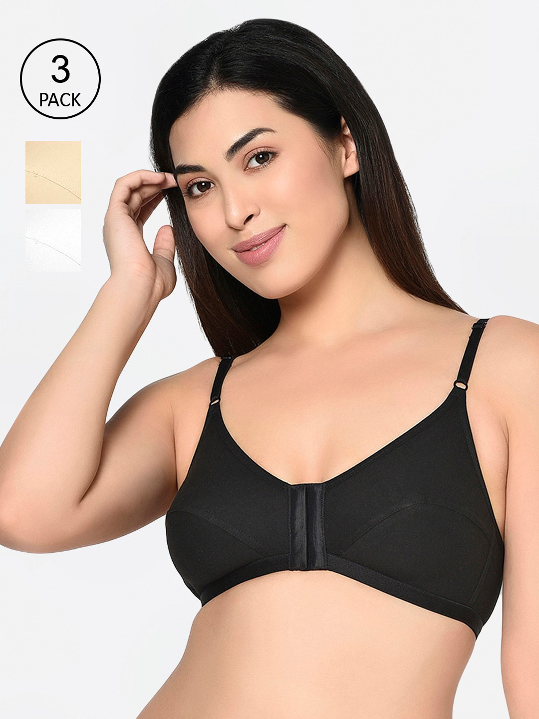 

Bodycare Black & Beige Pack of 3 Solid Non-Wired Non Padded Everyday Bra 1568BSW-3PCS