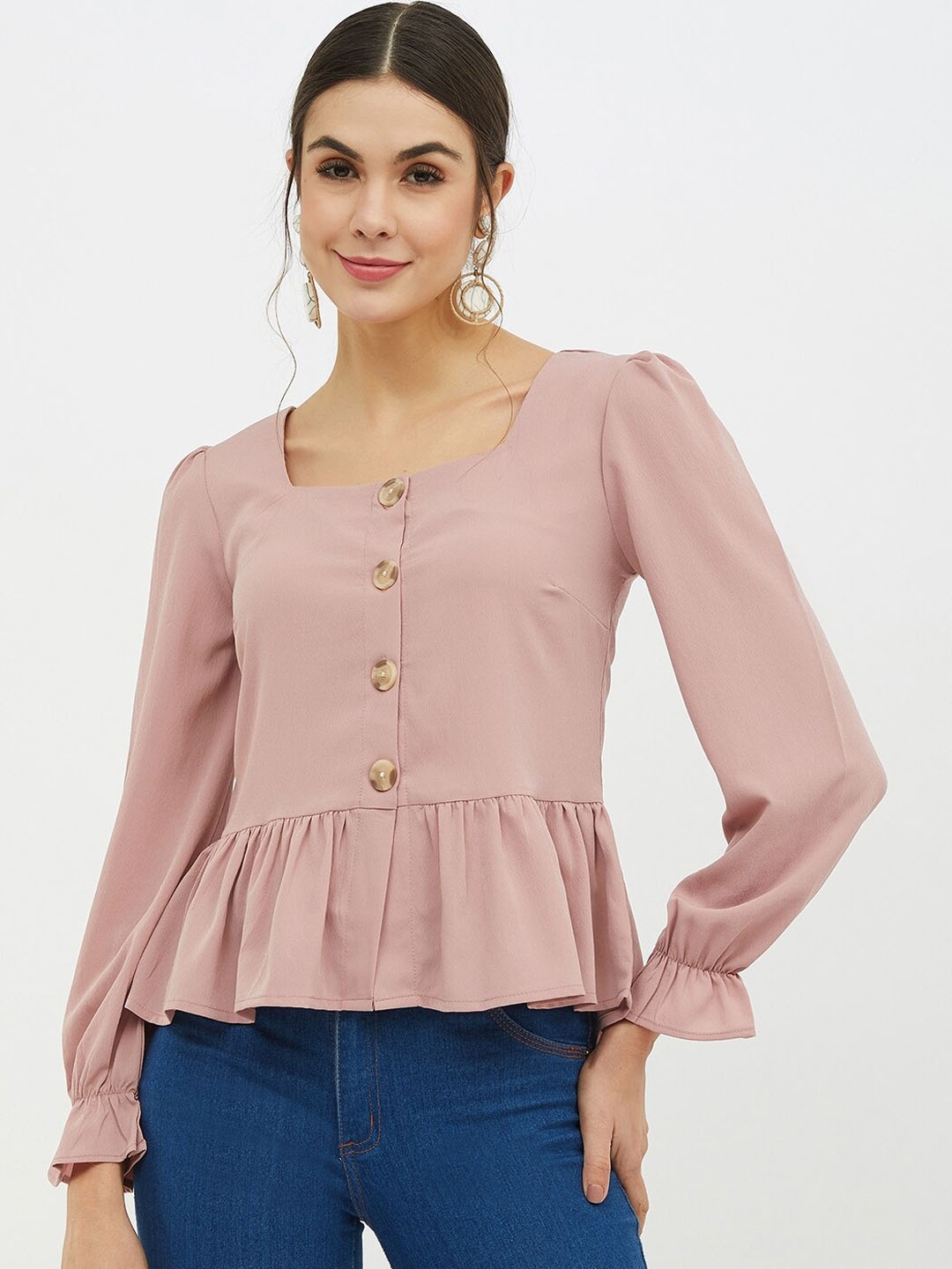 

Harpa Women Pink Solid Cinched Waist Top