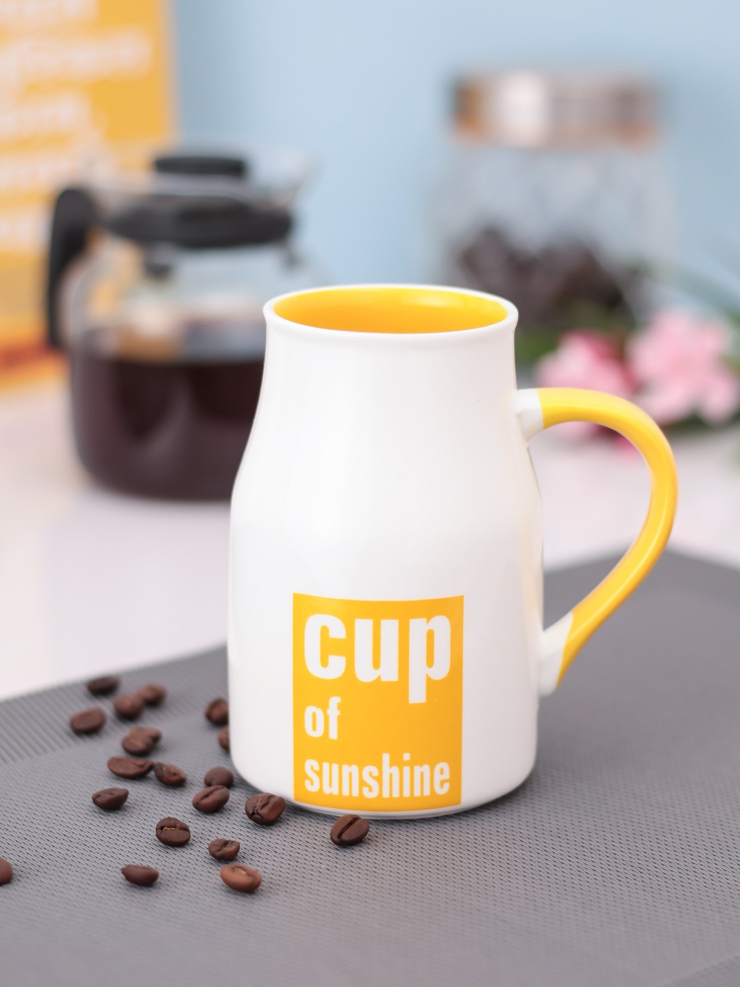 

JCPL White & Yellow Printed Flask Shaped Milk Mug 350 ml Set of 2