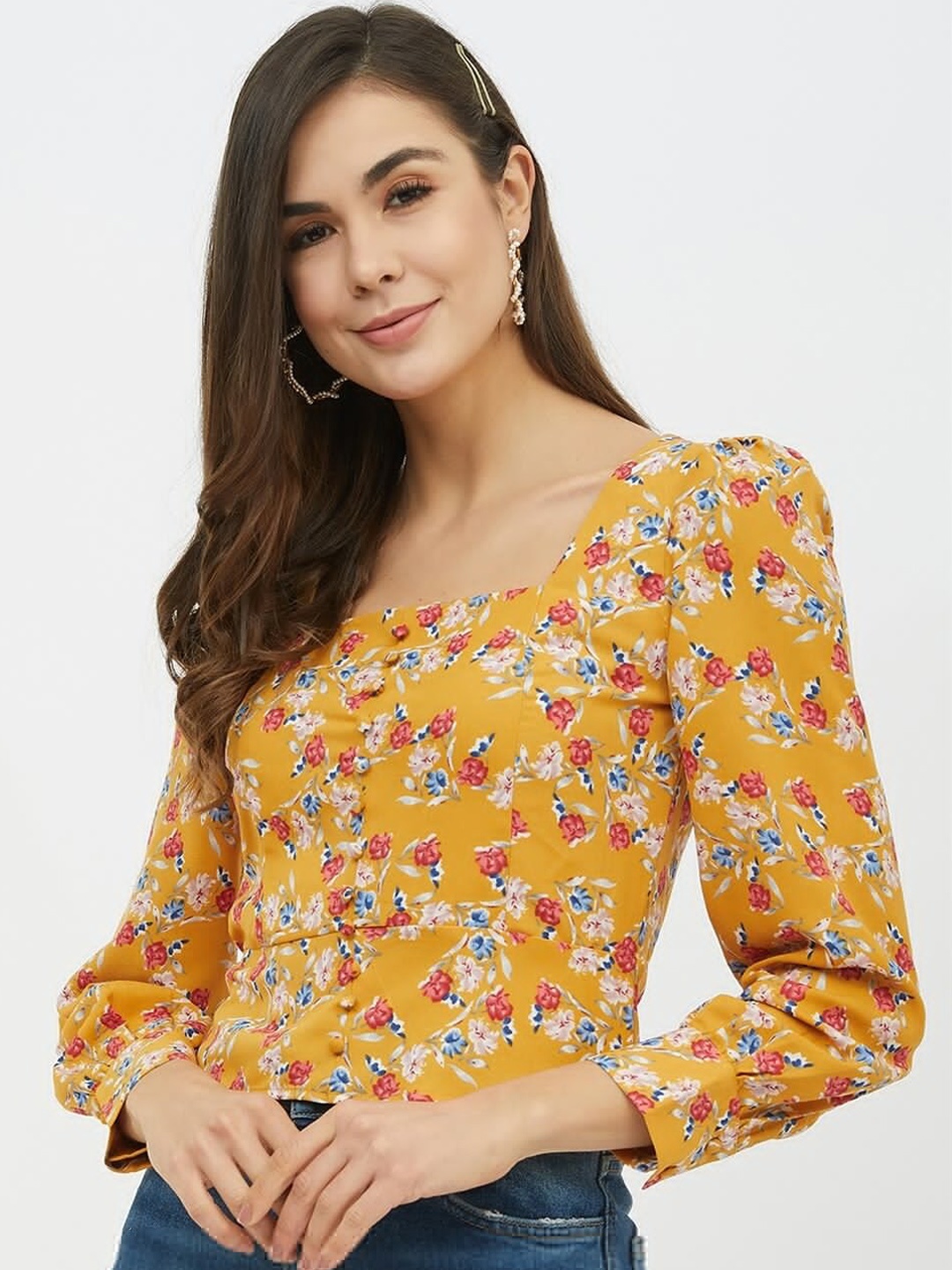 

Harpa Women Mustard Printed Top