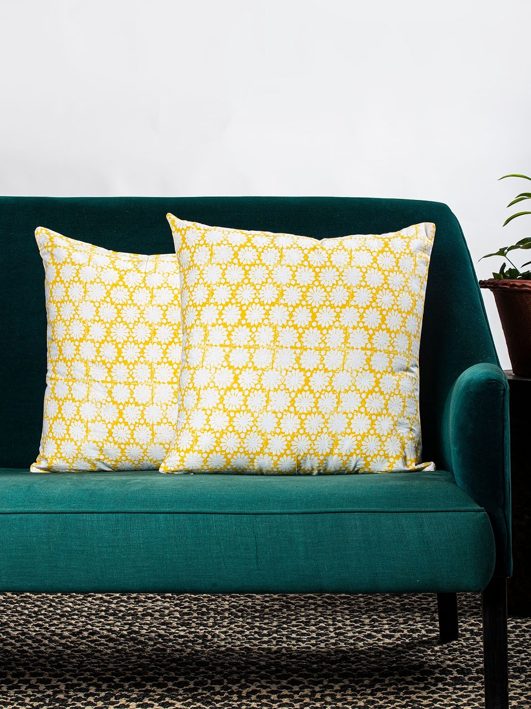 

Contrast Living Set of 2 Yellow & White Floral Square Cushion Covers
