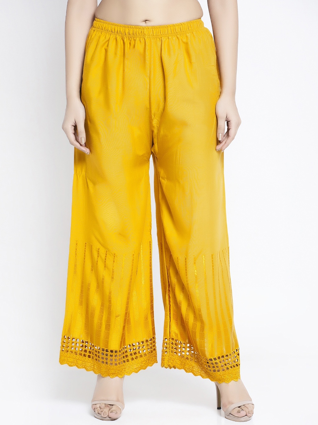 

GRACIT Women Yellow Solid Flared Palazzos