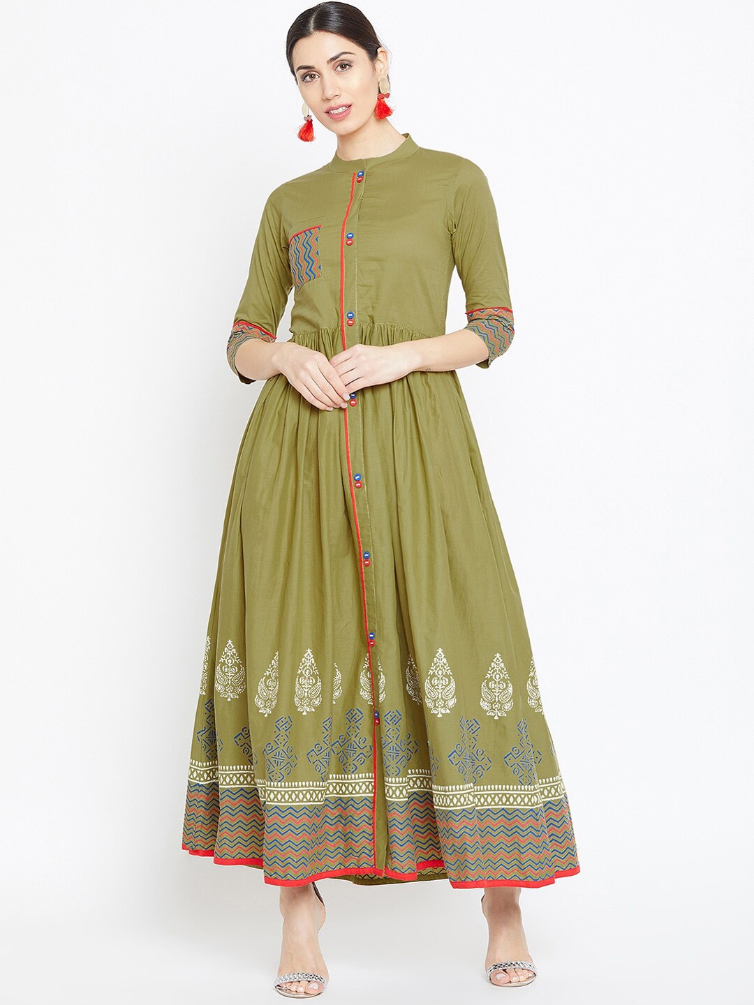 

WineRed Women Green Printed Flared Kurta