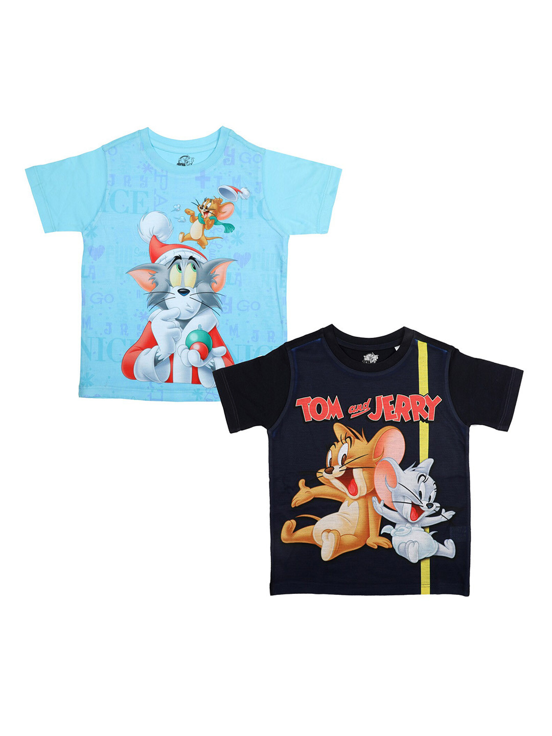 

Tom & Jerry Boys Pack Of 2 Blue Printed Round Neck T-shirt