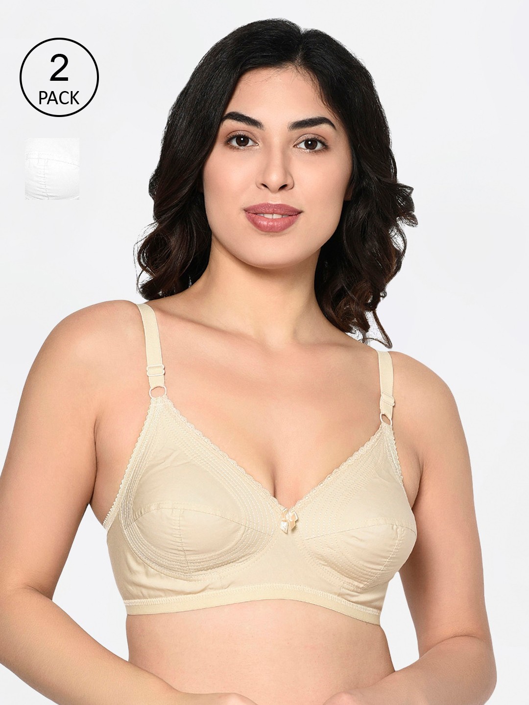 

Bodycare Pack of 2 Solid Non-Wired Lightly Padded Everyday Pure Cotton Bras, Cream