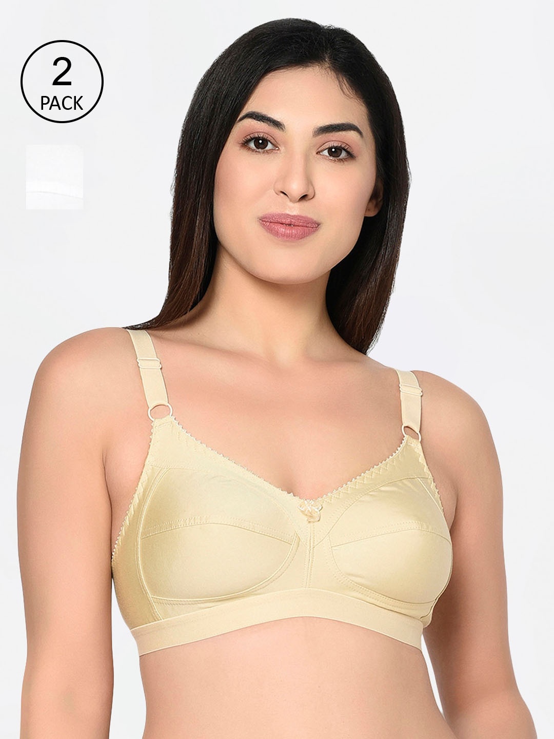 

Bodycare Beige & White Pack of 2 Solid Non-Wired Non Padded Everyday Bra 6581SW-2PCS