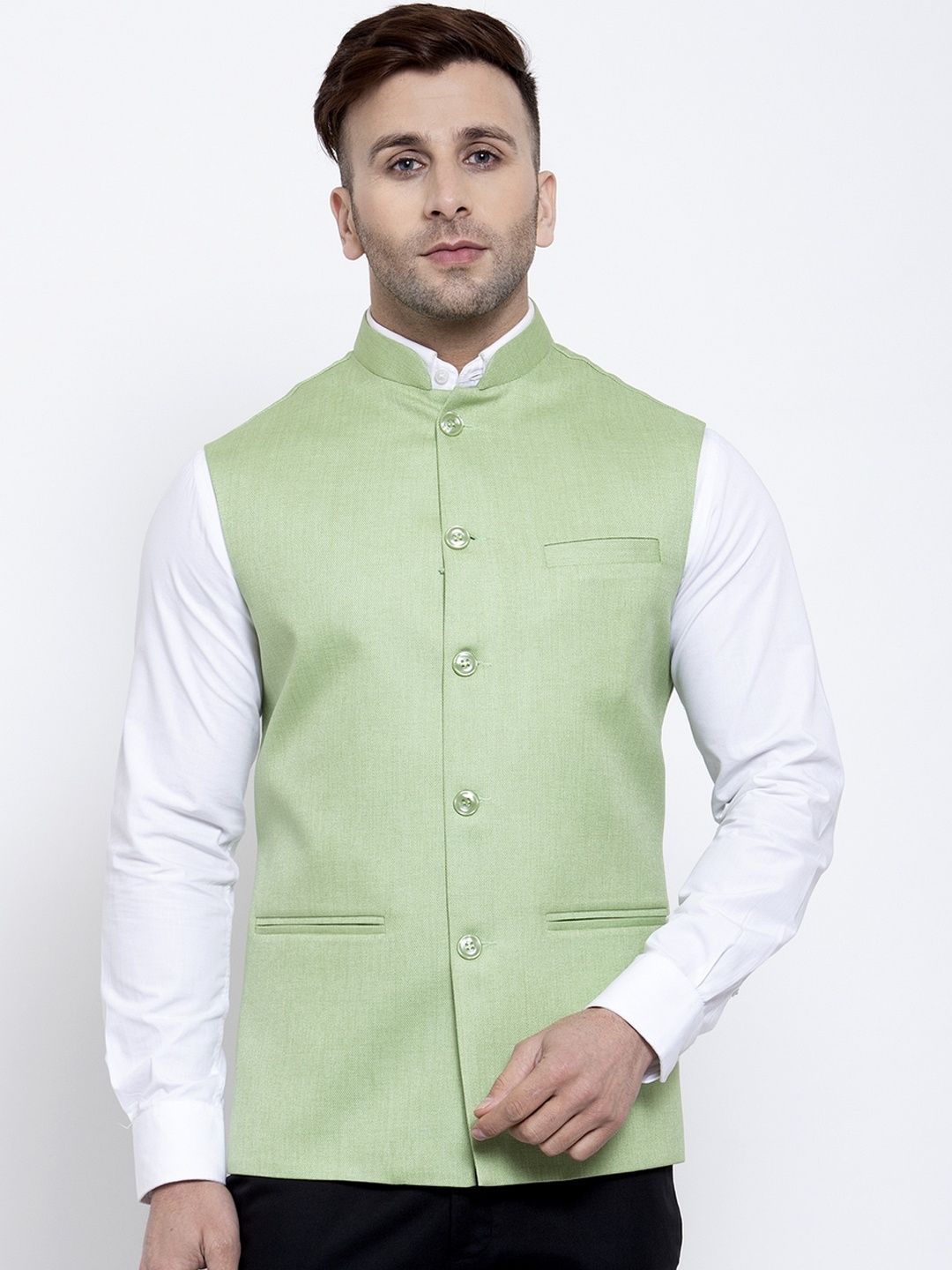 

Badoliya & Sons Men Green Jute Nehru Jacket