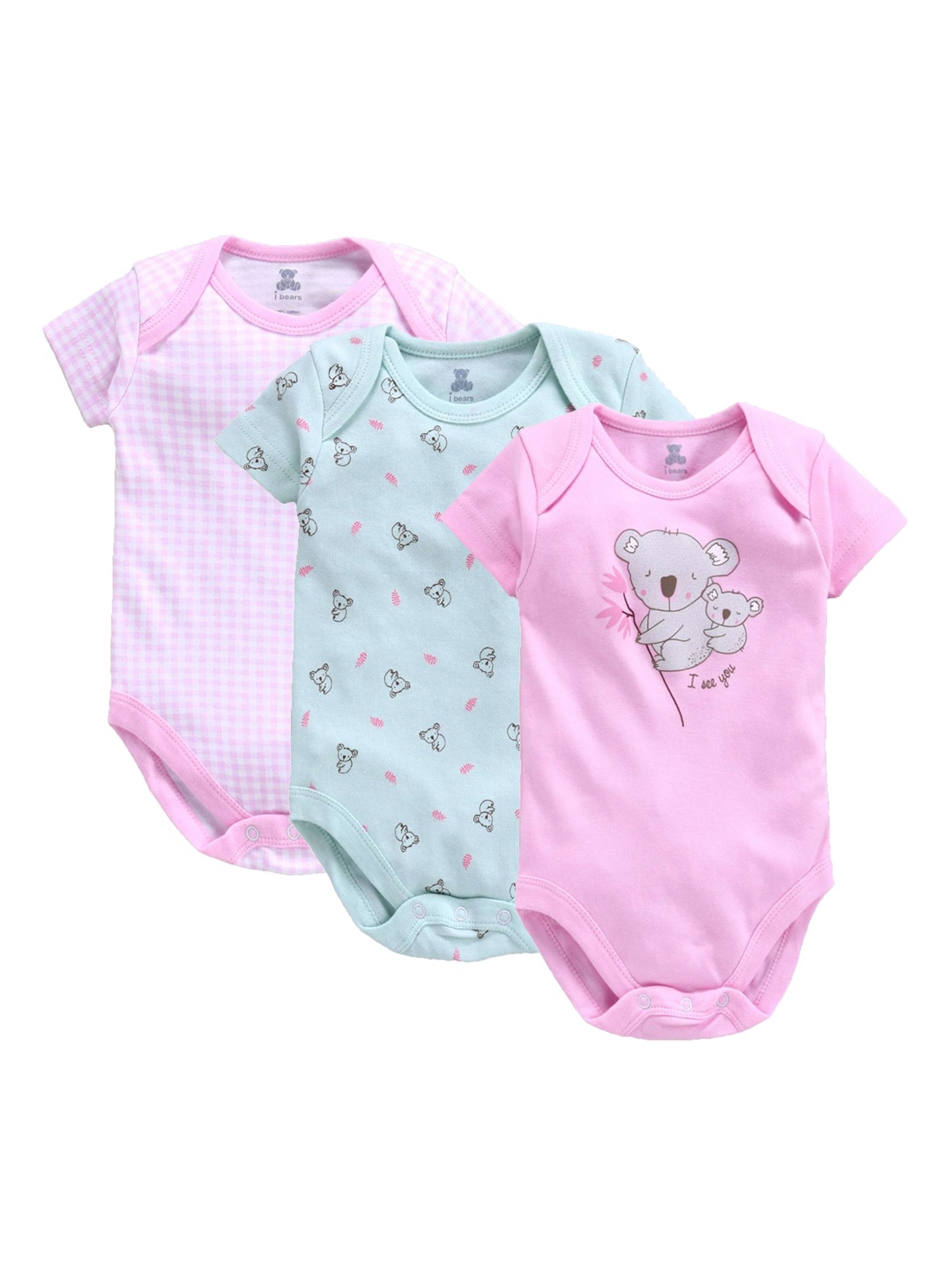 

i bears Infant-Kids Pack of 3 Printed Bodysuits, Pink