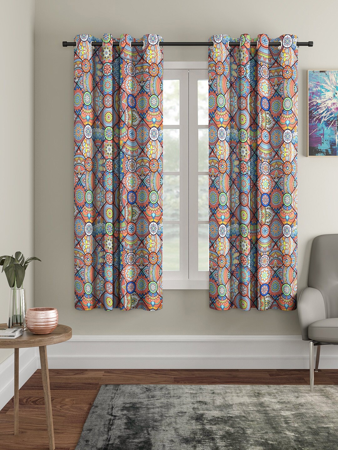

Cortina Blue & Orange Set of 2 Digital Printed Window Curtains