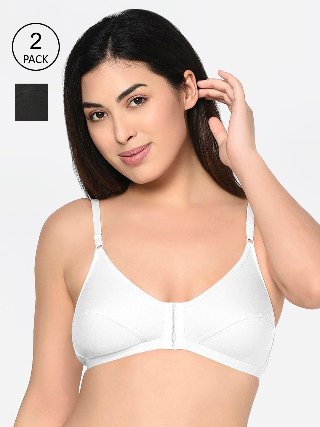 

Bodycare Pack Of 2 Black & White Solid Non-Wired Non Padded Everyday Bra 1568WBW